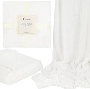 Springos Narzuta na łóżko, pled 200x220 cm koc na kanapę biały UNIWERSALNY 1