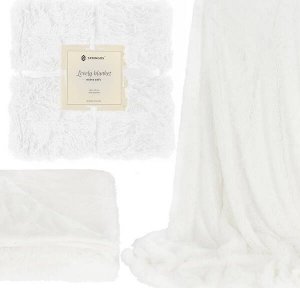 Springos Narzuta na łóżko, pled 200x220 cm dwustronny koc włochacz na kanapę biały UNIWERSALNY 1