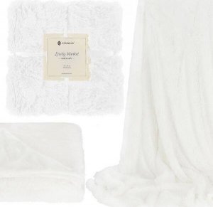 Springos Narzuta na łóżko, pled 160x200 cm dwustronny koc włochacz na kanapę biały UNIWERSALNY 1