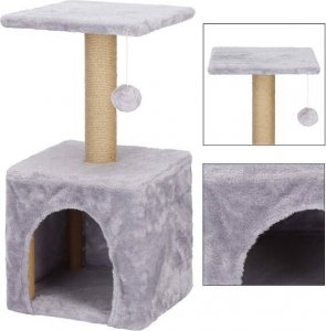 Springos Drapak dla kota sizal 3-poziomowy domek słupek z zabawkami 62 cm UNIWERSALNY 4