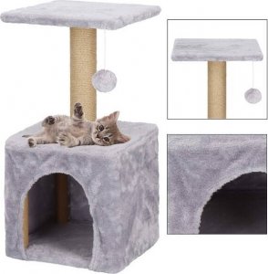 Springos Drapak dla kota sizal 3-poziomowy domek słupek z zabawkami 62 cm UNIWERSALNY 5