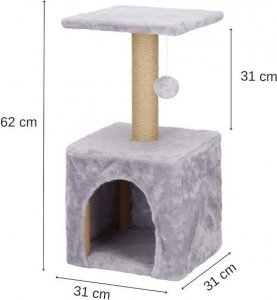 Springos Drapak dla kota sizal 3-poziomowy domek słupek z zabawkami 62 cm UNIWERSALNY 10