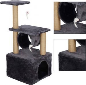 Springos Drapak dla kota sizal 3-poziomowy domek słupek z zabawkami 62 cm UNIWERSALNY 6