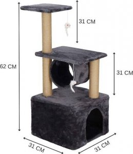 Springos Drapak dla kota sizal 3-poziomowy domek słupek z zabawkami 62 cm UNIWERSALNY 7