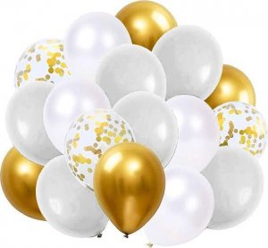 Springos Balony urodzinowe 50 szt. zestaw dekoracje białe, szare, złote, z konfetti UNIWERSALNY 1