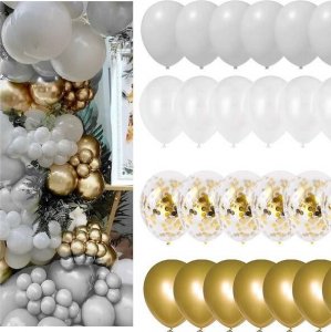 Springos Balony urodzinowe 50 szt. zestaw dekoracje białe, szare, złote, z konfetti UNIWERSALNY 2