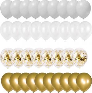 Springos Balony urodzinowe 50 szt. zestaw dekoracje białe, szare, złote, z konfetti UNIWERSALNY 8