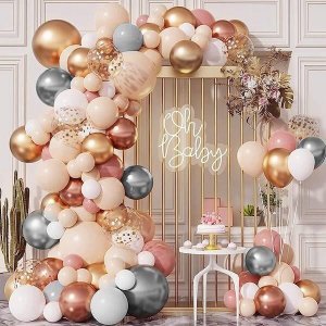 Springos Balony urodzinowe 50 szt. zestaw dekoracje białe, szare, różowe, z konfetti UNIWERSALNY 5