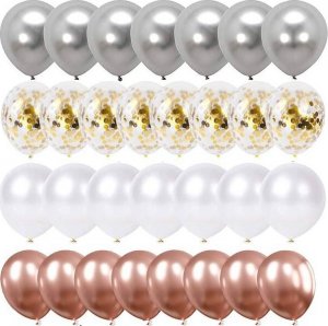 Springos Balony urodzinowe 50 szt. zestaw dekoracje białe, szare, różowe, z konfetti UNIWERSALNY 7