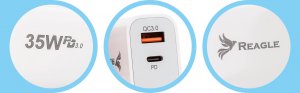 Ładowarka Reagle SZYBKA ŁADOWARKA 35W USB-C QC 3.0 KOSTKA ZASILACZ DO IPHONE 15 PRO GALAXY S 5