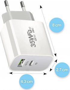 Ładowarka Reagle SZYBKA ŁADOWARKA 35W USB-C QC 3.0 KOSTKA ZASILACZ DO IPHONE 15 PRO GALAXY S 6