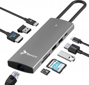 HUB USB Reagle REAGLE HUB USB-C HDMI 4K 60Hz USB C PD 100W USB 3.2 LAN RJ45 CZYTNIK KART 1
