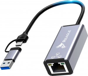 Adapter USB Reagle REAGLE ADAPTER 2w1 RJ-45 USB 3.2 USB-C LAN 1000 Mb/s M1 1