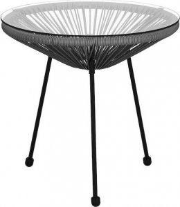 Springos Stół ogrodowy rattanowy ze szklanym blatem 50 cm okrągły stolik na balkon czarno-szary UNIWERSALNY 11