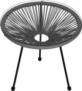 Springos Stół ogrodowy rattanowy ze szklanym blatem 50 cm okrągły stolik na balkon czarno-szary UNIWERSALNY 12