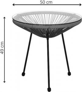 Springos Stół ogrodowy rattanowy ze szklanym blatem 50 cm okrągły stolik na balkon czarno-szary UNIWERSALNY 15