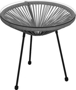 Springos Stół ogrodowy rattanowy ze szklanym blatem 50 cm okrągły stolik na balkon czarno-szary UNIWERSALNY 9