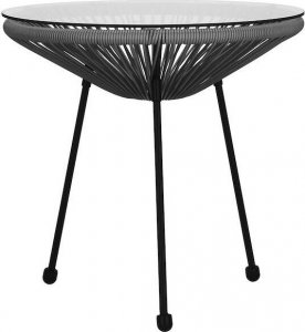 Springos Stół ogrodowy rattanowy ze szklanym blatem 50 cm okrągły stolik na balkon czarno-szary UNIWERSALNY 10