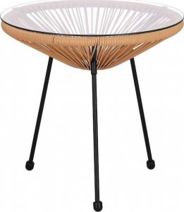 Springos Stół ogrodowy, stolik rattanowy na taras blat szkło hartowane 50 cm okrągły beżowy UNIWERSALNY 11