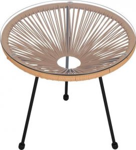 Springos Stół ogrodowy, stolik rattanowy na taras blat szkło hartowane 50 cm okrągły beżowy UNIWERSALNY 12