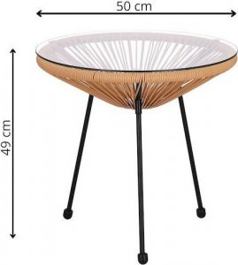 Springos Stół ogrodowy, stolik rattanowy na taras blat szkło hartowane 50 cm okrągły beżowy UNIWERSALNY 15