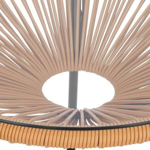 Springos Stół ogrodowy, stolik rattanowy na taras blat szkło hartowane 50 cm okrągły beżowy UNIWERSALNY 2