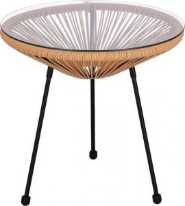 Springos Stół ogrodowy, stolik rattanowy na taras blat szkło hartowane 50 cm okrągły beżowy UNIWERSALNY 8