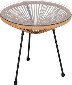 Springos Stół ogrodowy, stolik rattanowy na taras blat szkło hartowane 50 cm okrągły beżowy UNIWERSALNY 9