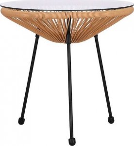 Springos Stół ogrodowy, stolik rattanowy na taras blat szkło hartowane 50 cm okrągły beżowy UNIWERSALNY 10