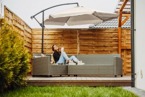 Lehmann PARASOL ogrodowy DUŻY SKŁADANY SOLIDNY z WYSIĘGNIKIEM i FALBANĄ 350cm MOCNY beżowy 3