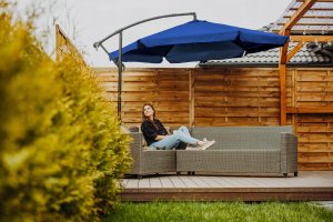 Lehmann PARASOL OGRODOWY Z WYSIĘGNIKIEM SKŁADANY REGULACJA WYSOKOŚCI GRANAT 350cm 2