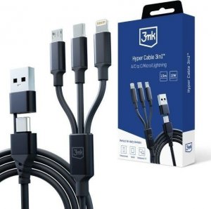 Kabel USB 3MK USB-A + USB-C - USB-C + microUSB + Lightning 1.5 m Czarny (5903108541244) 1