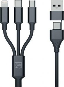 Kabel USB 3MK USB-A + USB-C - USB-C + microUSB + Lightning 1.5 m Czarny (5903108541244) 3