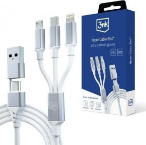 Kabel USB 3MK USB-A + USB-C - USB-C + microUSB + Lightning 1.5 m Biały (5903108541237) 1