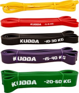 KUDDA ZESTAW 5 GUM DO ĆWICZEŃ POWER BAND gumy oporowe fitness WYSOKA JAKOŚĆ KUDDA 2