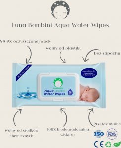 Luna Luna Bambini, Chusteczki wodne Aqua Water Wipes, 50szt. 2