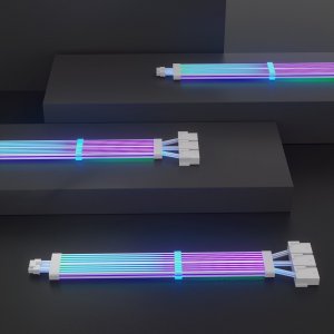 12VHPWR - PCIe 12-pin x2, 0.35m, Biały (Q7X 3*PIN TO 12VHPWR ADAPTER CABLE 16 AWG ARGB) 2