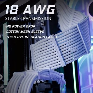 AsiaHorse Zestaw białych przedłużaczy kabli AsiaHorse do zasilacza ATX Kable 4 KIT 18 AWG PC 4