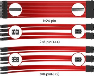 AsiaHorse Zestaw przedłużaczy do zasilacza ATX 6 KIT 16 AWG PC AsiaHorse Sleeved 3