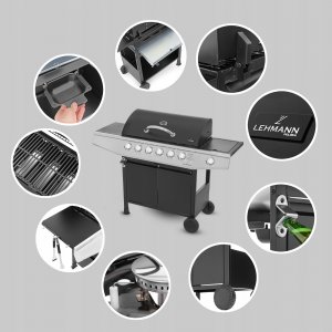Lehmann Vegas Grill ogrodowy gazowy 12.8 kW 33.5 cm x 72 cm 6