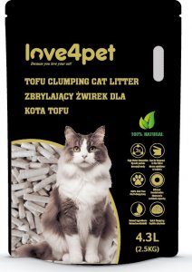 Żwirek dla kota Cat Sand Love4pet Żwirek zbrylający dla kota tofu 2,5kg 4,3L 1