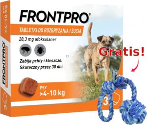 Frontpro Frontpro tabletki na pchły i kleszcze M 28,3mg 4-10kg x 3tabl + Sznur z piłką GRATIS! 1