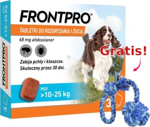 Frontpro Frontpro tabletki na pchły i kleszcze L 68mg 10-25kg x 3tabl + Sznur z piłką GRATIS! 1