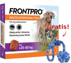 Frontpro Frontpro tabletki na pchły i kleszcze XL 136mg 25-50kg x 3tabl + Sznur z piłką GRATIS! 1