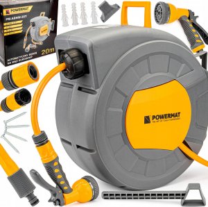 Wąż do pralki i zmywarki Powermat AUTOMATYCZNY BĘBEN ZWIJACZ NA WĄŻ OGRODOWY NAŚCIENNY ZWIJAK 1/2 20m 1