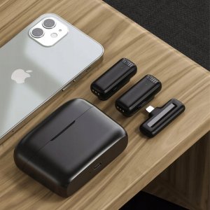 Mikrofon Slayo 2x Mikrofon Krawatowy Bezprzewodowy Do iPhone Android PC USB-C+Lightning 3