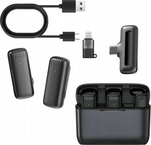 Mikrofon Slayo 2x Mikrofon Krawatowy Bezprzewodowy Do iPhone Android PC USB-C+Lightning 10