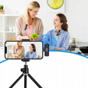 Mikrofon Slayo 2x Mikrofon Krawatowy Bezprzewodowy - Odbiornik USB-C - Adapter do iPhone 4