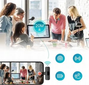 Mikrofon Slayo 2x Mikrofon Krawatowy Bezprzewodowy - Odbiornik USB-C - Adapter do iPhone 8