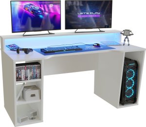 Biurko PYspace Biurko gamingowe SUPERNOVA211 białe z oświetleniem LED 1